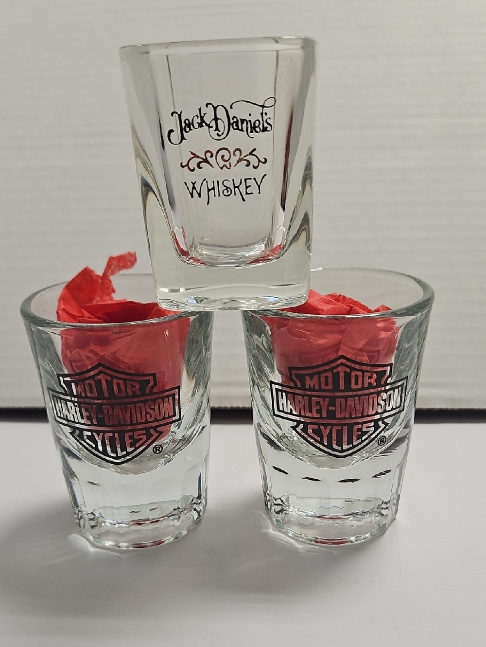 Jack Daniel's Clear Shot Glass with Black Logo and Red Accents